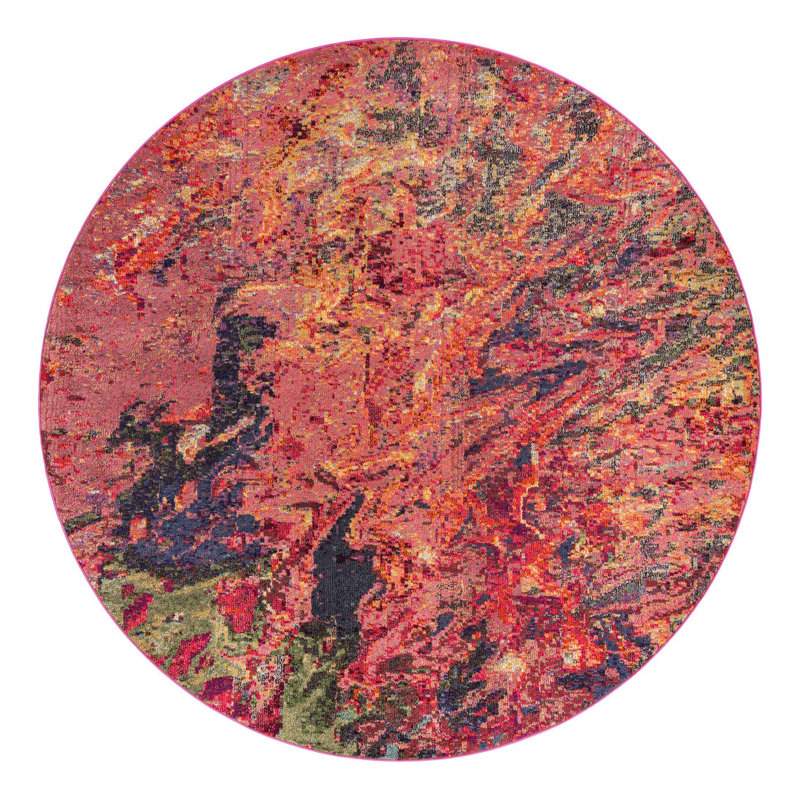Ansela Washable Abstract Indoor Rug, Round 7'10"