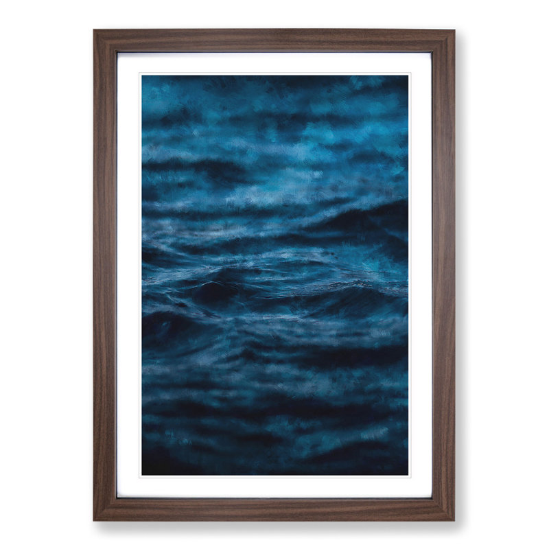 Dark Water in Blue - Picture Frame Graphic Art, 65cm H x 48cm W x 2cm D, Walnut Framed