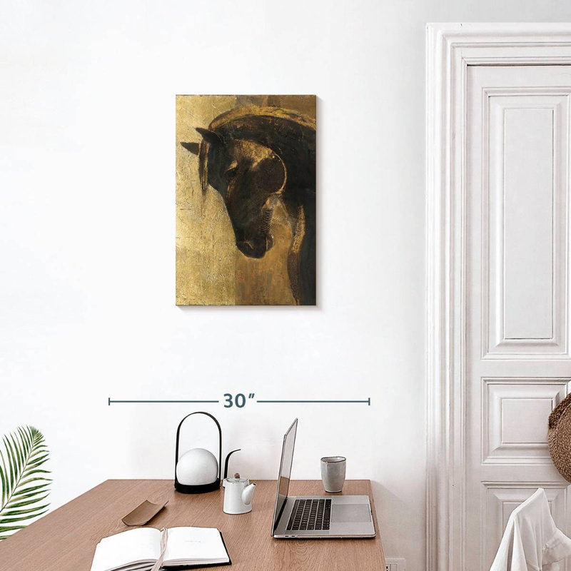 Illustration du cheval noir Brampt, H 24 po x l 16 po