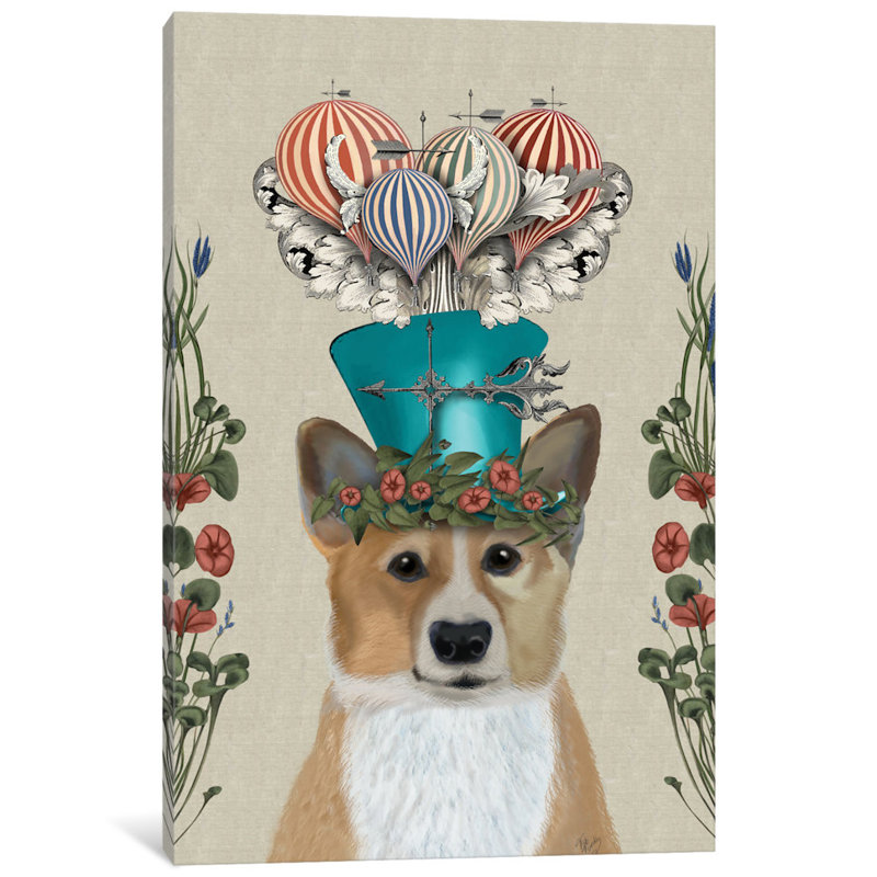 «A Milliner's Dog Series: Corgi II», reproduction d'impression sur toile, H 40 po x l 26 po x P 1,5 po, Toile tendue