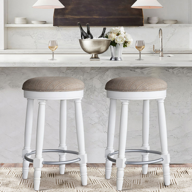 Tabouret de bar 26 po pivotant à 360 ° 26 po, Siège brun / cadre blanc