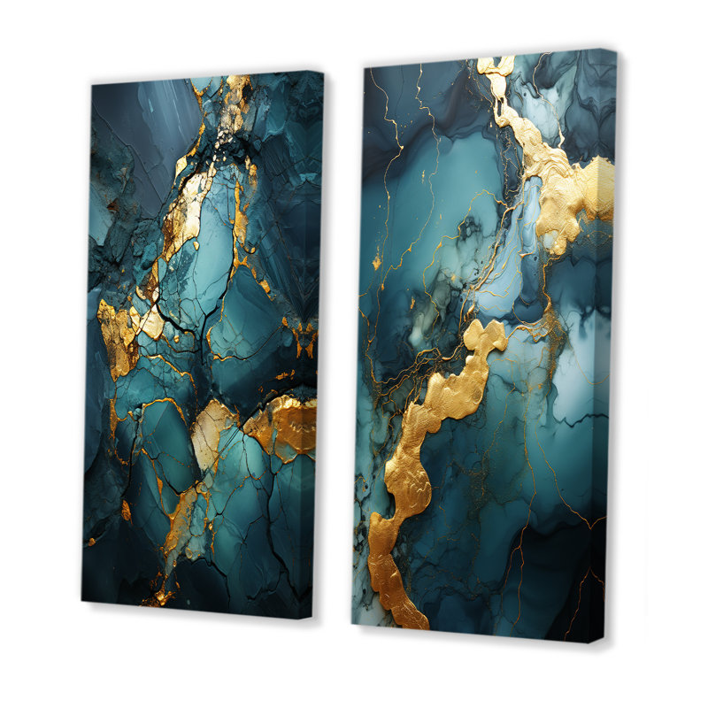 Or et vert, marbre abstrait IV, ensemble de 2 reproductions d'art sur toile, Toile tendue, H 40 po x l 41 po
