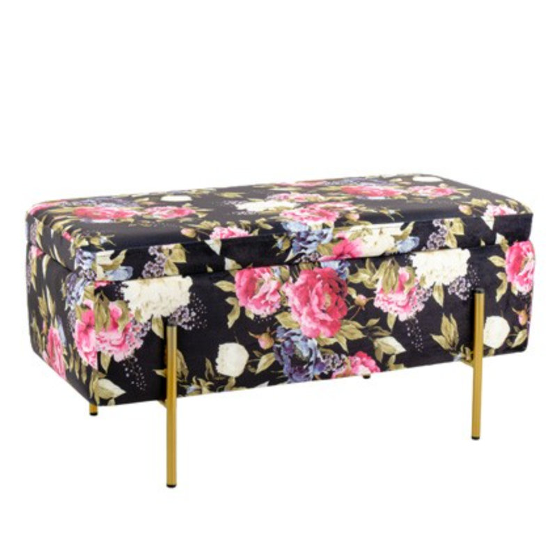 Blairmore Velvet Upholstered Storage Bench, Black