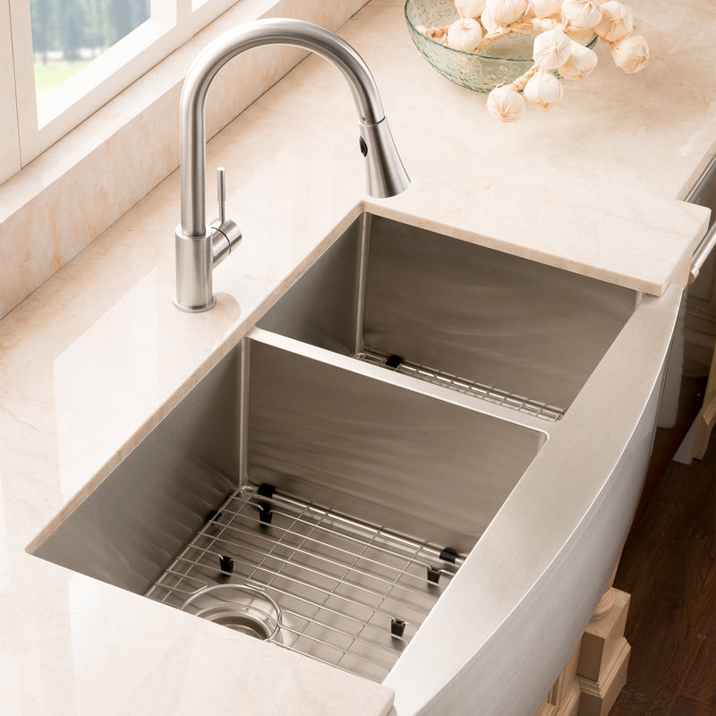Edison Single Handle Kitchen Faucet with Side Spray and Accessories, Stainless Steel