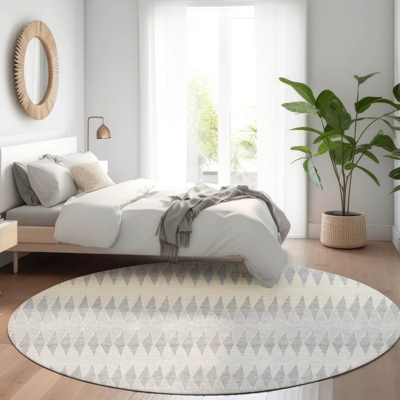 Premium Machine Washable Prisco Silver Rug, Round 8'