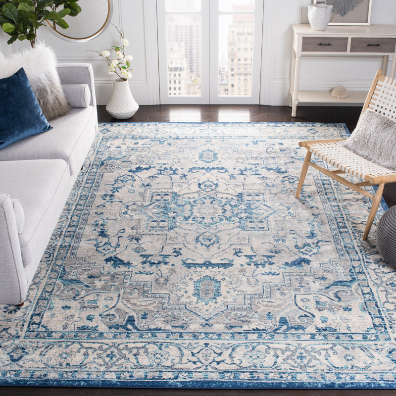 Aurich Light Gray/Blue Oriental Rug, Rectangle 8' x 10'