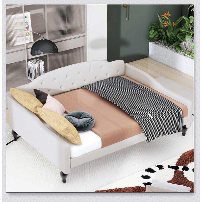 Full Size Upholstered Tufted Daybed, Beige 