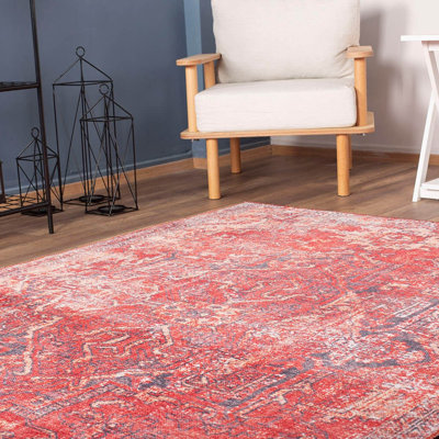 Tapis luxueux lavable à la machine, 4,9 x 7,5 pieds, 100% polyester, 1850 g / m², hauteur des poils: 0,2 pouce | Envers écologique en polyester recyclé | Parfait pour le salon et la chambre à coucher, conception douce et durable