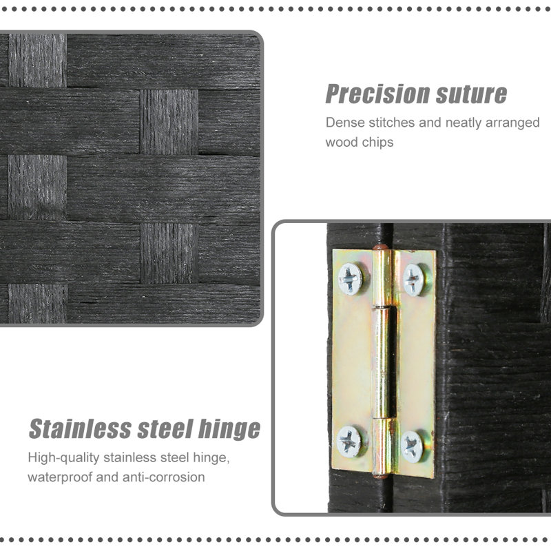 Black Woven Wood 6ft Folding Room Divider Screen