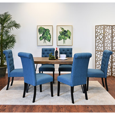 7 configurations de salle à manger: plateau de table en pin foncé, ensemble de 6 pieds de chaise sophistiqués: table rectangulaire, chaises avec accents en épingle à cheveux