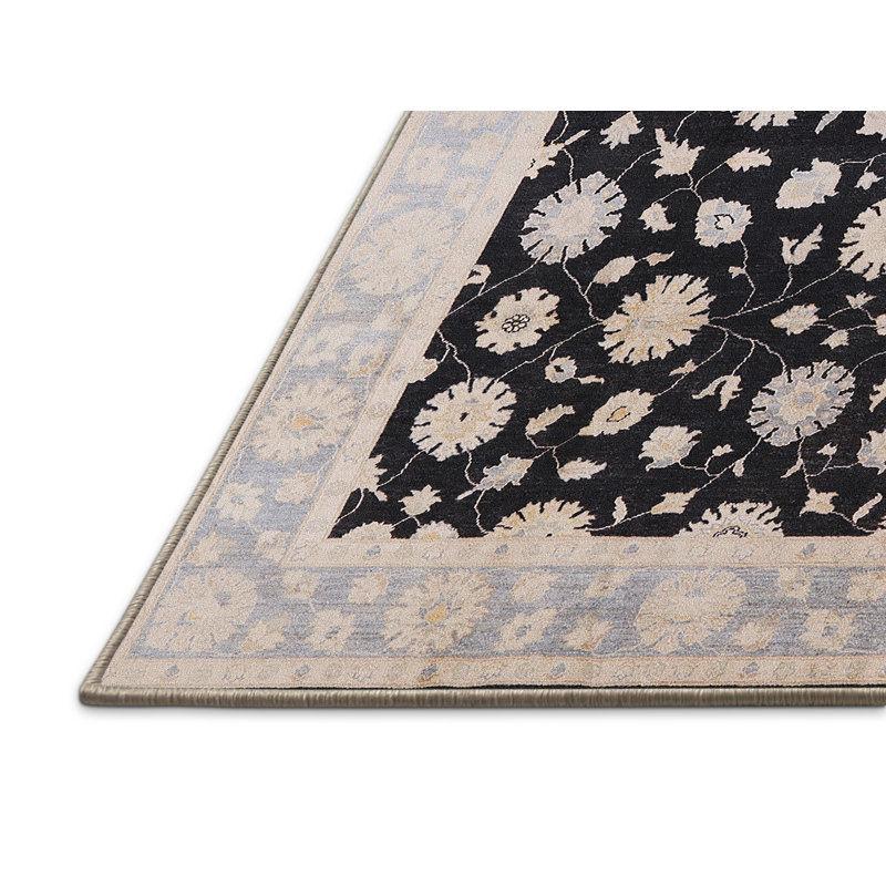 Tapis oriental noir / bleu Nakke, Rectangle 5 pi x 7 pi