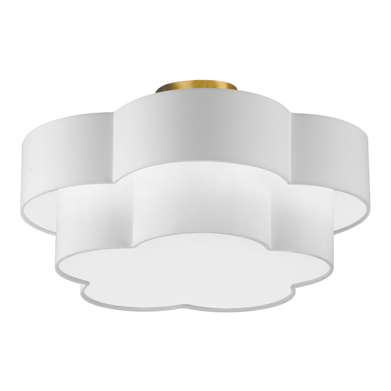 Plafonnier encastré 3 lumières Ialiyah, Laiton vieilli, Blanc