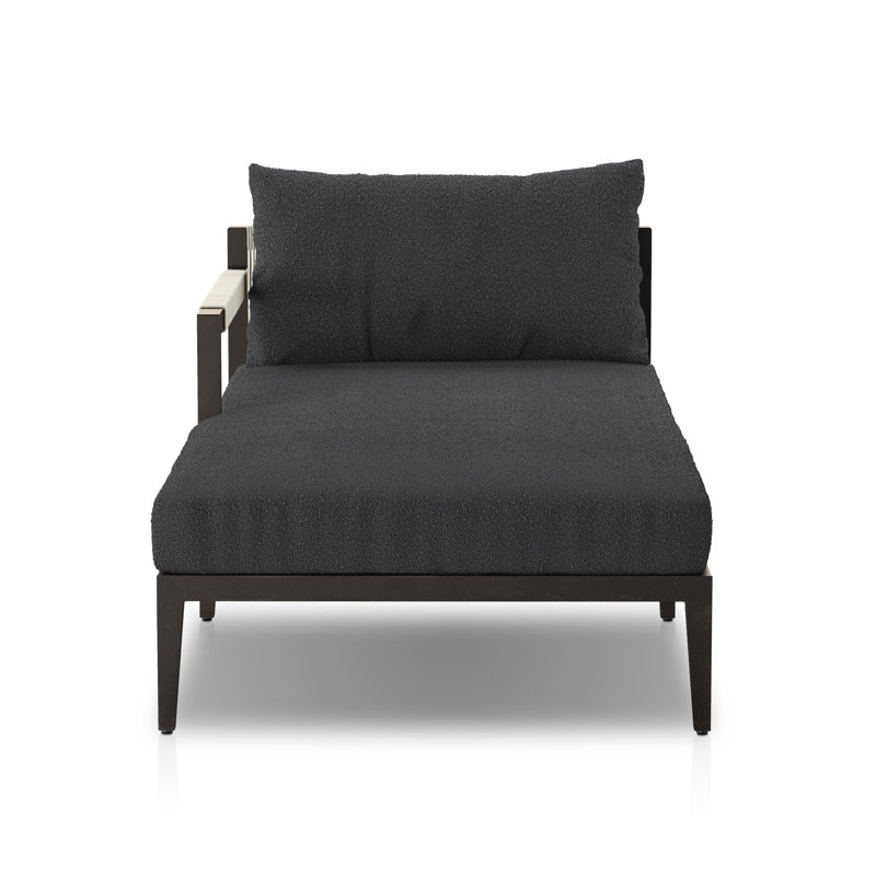 Sherwood Outdoor Teak Chaise Lounge, Fiqa Slate Boucle, Black/Gray