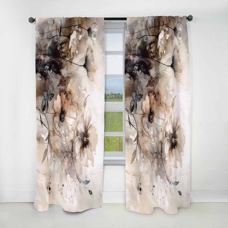 Floral Curtain Panel, Warm Flower Pattern Blackout Decor - Delicate Warm Floral Impressions, 52" W x 108" L