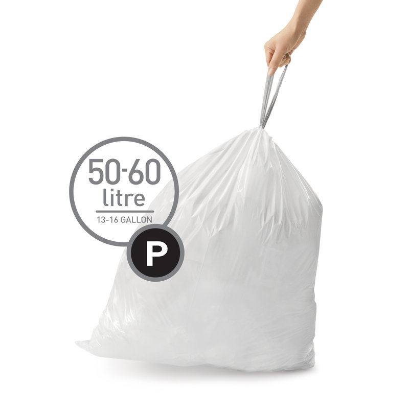 Simplehuman Liners 16 Gallons 50% Post-Consumer Recycled Plastic Trash Bags - 60 Count