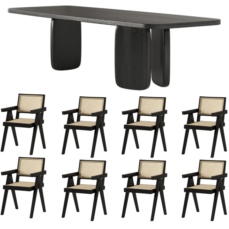 Black Solid Wood Ash Dining Table Set