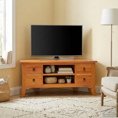  TV Cabinet Natural 39.37 X 15.94 X 18.11 In Solid Mahogany Wood