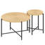 Table basse et table de bout Radial Revêtement imperméable. Conception cylindrique vieillie. Pieds en métal. Charme rustique. Ou en bois technique. Tables de 31,4 po x H 18,9 po et P 18,9 po x H 23,6 po.-932384121