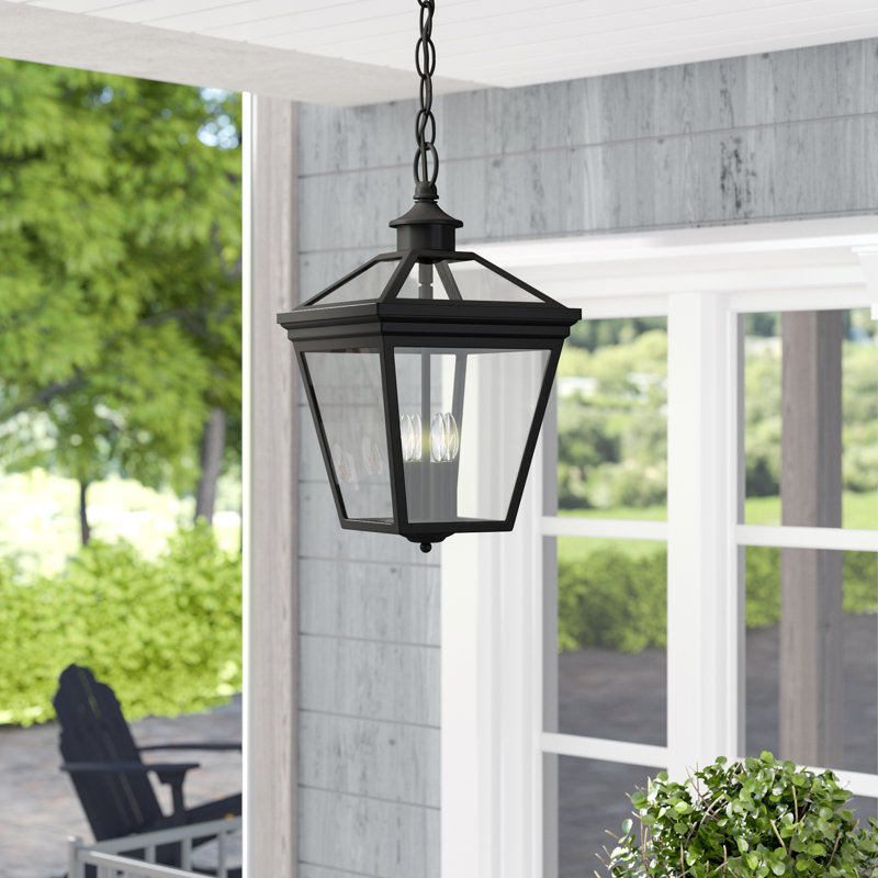 Mattoon 4 -Bulb 20.75" H Outdoor Hanging Lantern in Black, Black