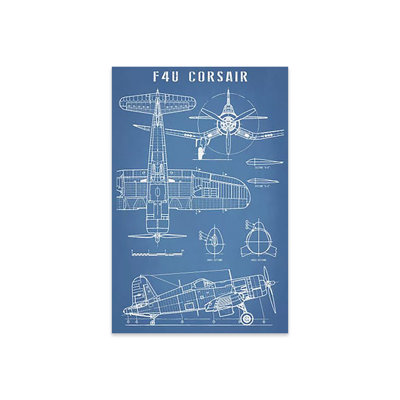 " F4U Corsair Vintage Navy Airplane Blueprint " by Action Blueprints