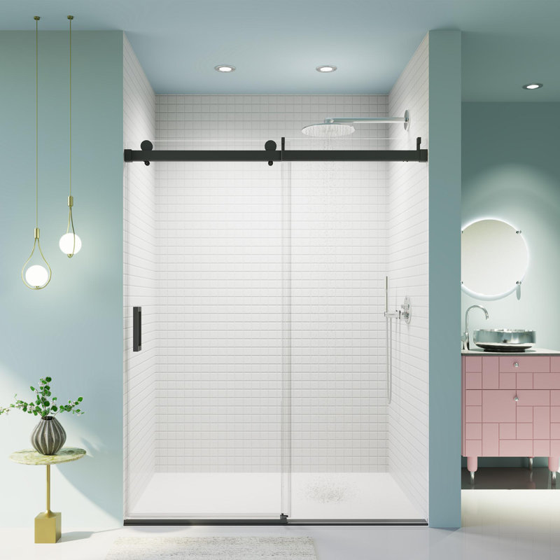 Porte de douche coulissante simple sans cadre à fermeture en douceur, Chrome chrome