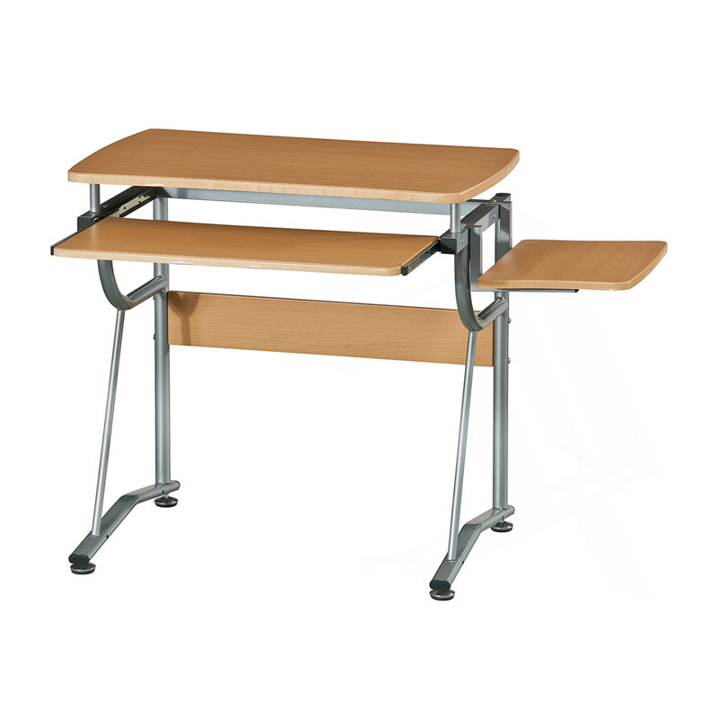 Bureau d'ordinateur compact avec tablette latérale, plateau pour clavier et panneau de confidentialité