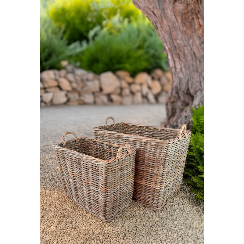 Ensemble de 2 paniers rectangulaires en rotin gris