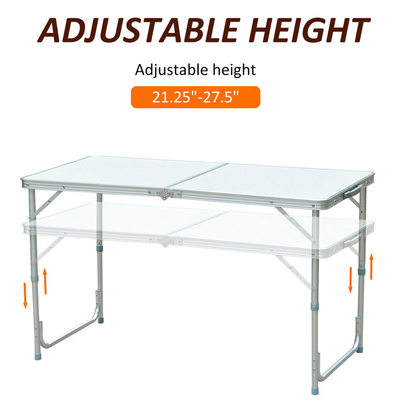 Table pliante portative 47 po - Hauteur réglable, légère, pour le garage, le pique-nique, les événements à la maison, l'utilisation du pique-nique