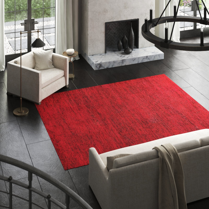 Hidden Path Striped Area Rug in Black/Red, Rectangle 8' x 10'