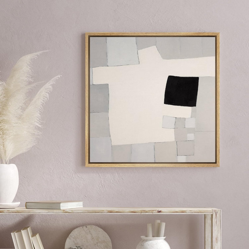 Motif géométrique gris et noir - reproduction de cadre flottant sur toile, Encadré naturel, H 16 po x l 16 po x P 1,5 po