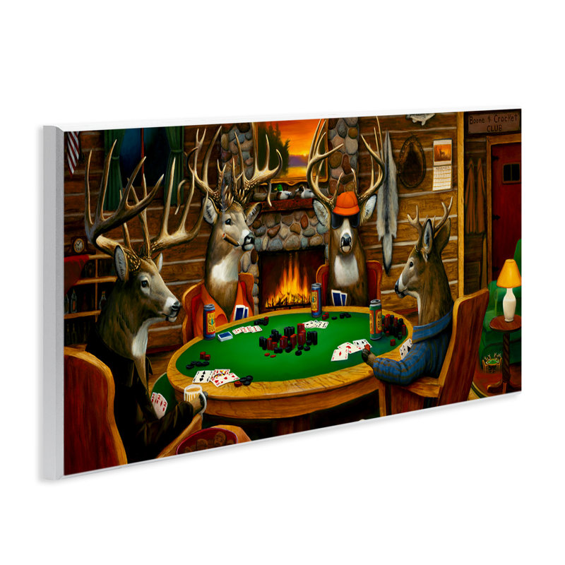 " Deer Animals Playing Poker Table Cabin Lodge " by Leo Stans Painting Print