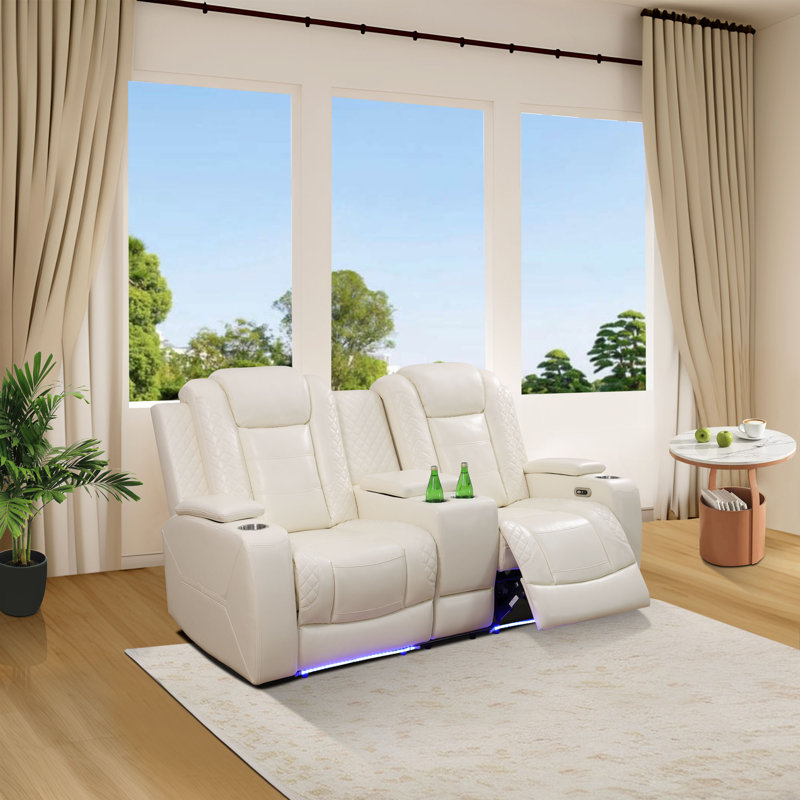 Causeuse inclinable en cuir Layla, Crème, crème