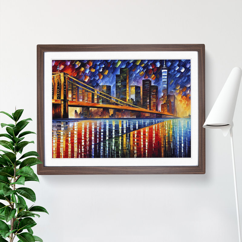 New York Painted Skyline Vol.1 - Single Picture Frame Print, 46cm H x 64cm W, Walnut
