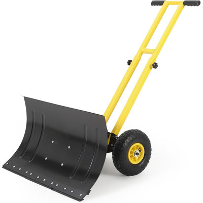 Heavy Duty Wheeled Snow Pusher Shovel, 29.1"W x 16.5"H Snow Plow, 5-Level Adjustable Ergonomic Handle for Driveway, Sidewalk & Yard Winter Snow Removal