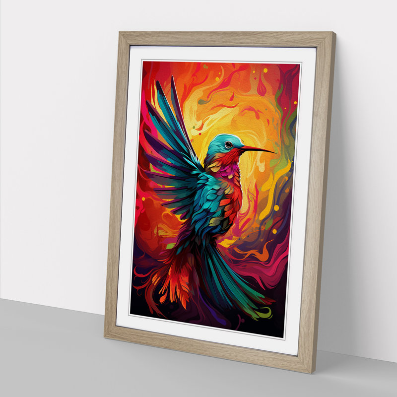 Hummingbird Modern Art - Framed Print, Oak, 64cm H x 46cm W x 2cm D