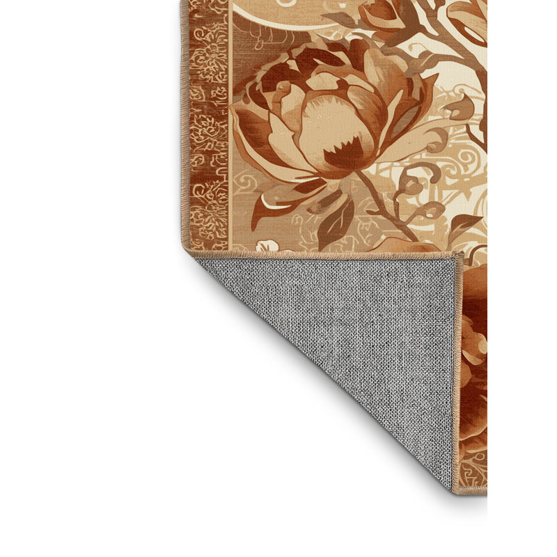 Tapis oriental brun lavable à la machine Pauleta - reliure brun clair, 5 x 7