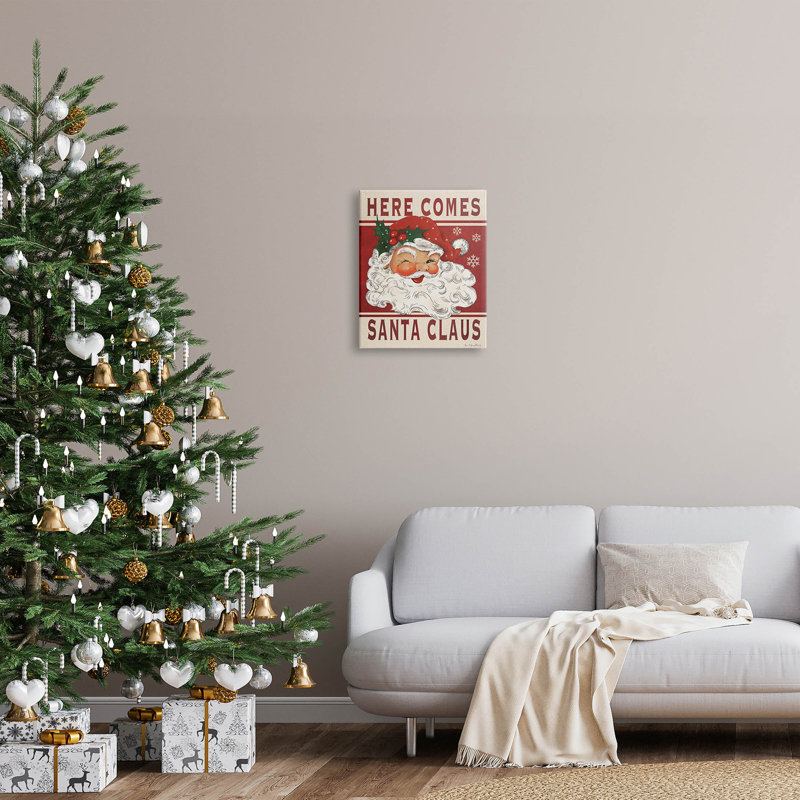 «Here Comes Santa Claus», art mural rétro sur toile par Jo Moulton, H 20 po x l 16 po x P 1,5 po