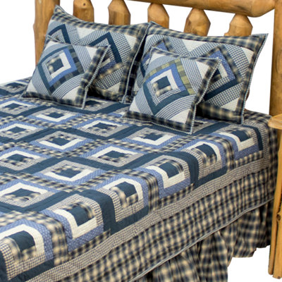 Courtepointes bleues, véritable patchwork, pièces assemblées, matelassé traditionnel à la main, taies décoratives et coussins assortis disponibles