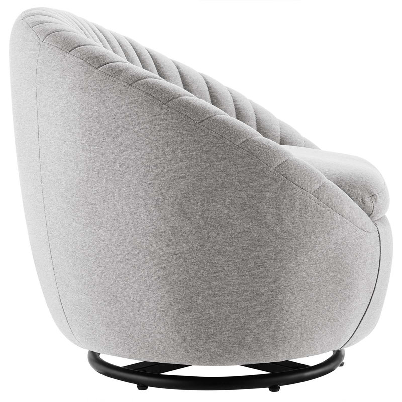 Upholstered Swivel Barrel Chair, Light Gray Polyester Blend