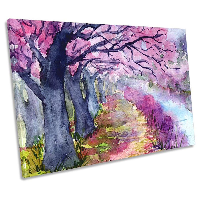 Watercolour Pink Tree Landscape Framed - Wrapped Canvas Print, 30.5cm H x 45.7cm W x 2cm D