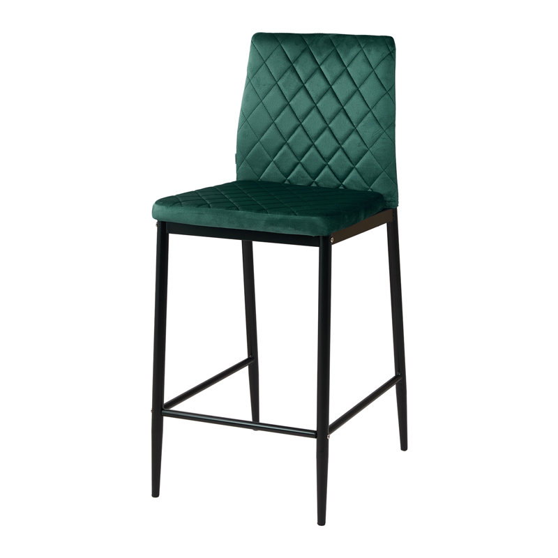 Upholstered Counter Stool with Metal Frame, Green