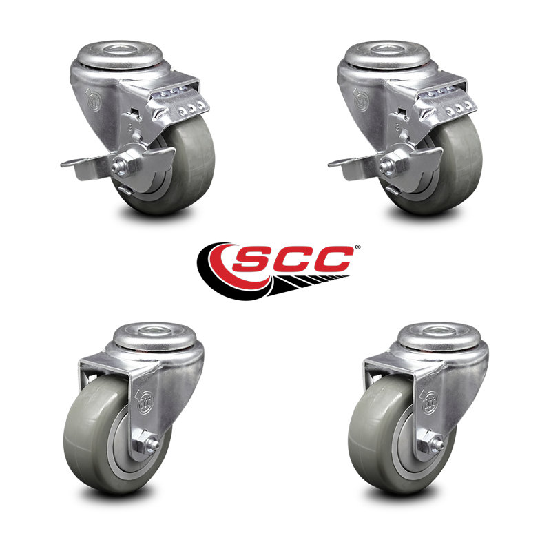 4-Piece Polyurethane Caster Set, Gray