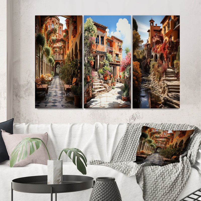 3 pièces sur toile - Hacienda espagnole, Toile tendue, H 40 po x l 60 po