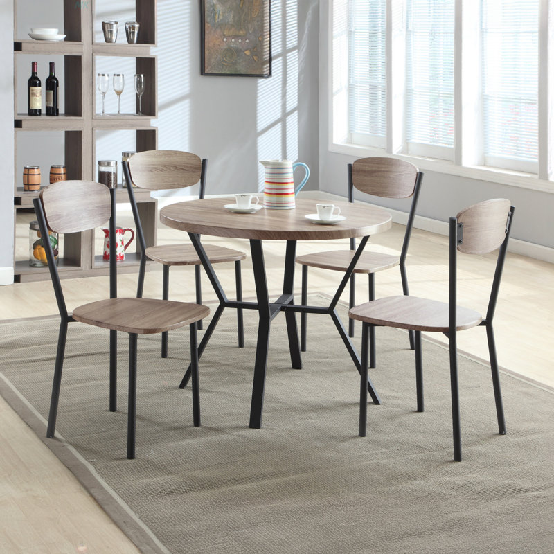 Mobilier de salle à manger 5 pièces rond gris gris
