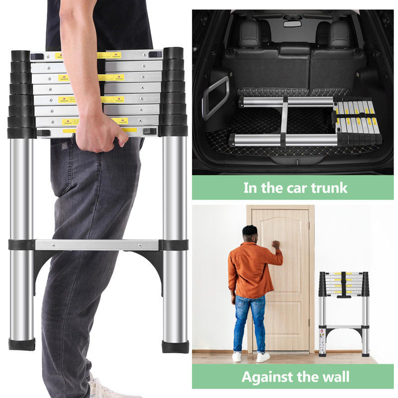 Telescoping Ladders 8.5 FT Aluminum Ladder, One-Button Retraction Collapsible Telescopic Ladder For Home,RV,Attic & Loft,(Silver)