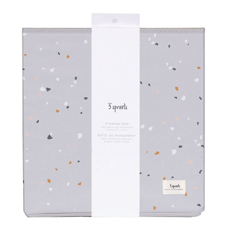 3 Sprouts Recycled Fabric Storage Cube Box Container Organizer - Green Terrazzo, Light Grey