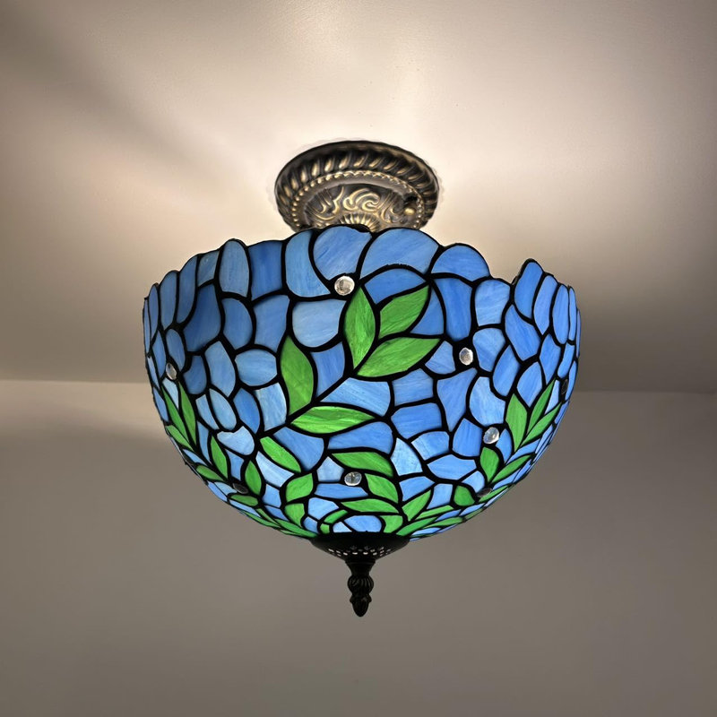Tiffany Glass Semi Flush Mount, Blue