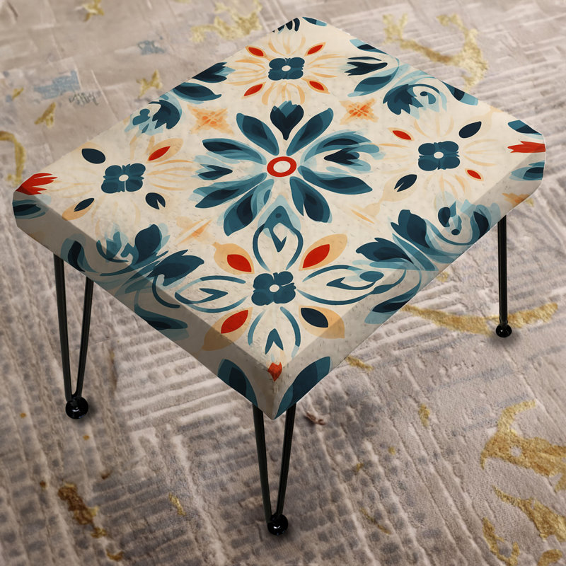 Repose-pieds damassé marocain beige et bleu Intrigue