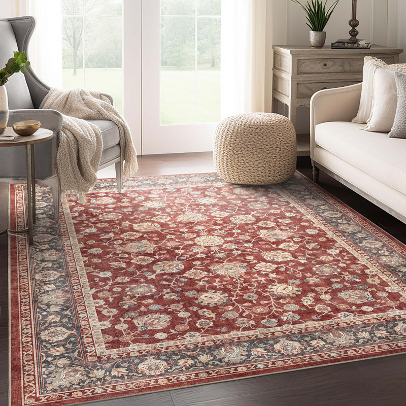 Tapis rouge persan rétro Charlton Home® Dyrk Rome, Rectangle 5 pi 3 po x 7 pi 3 po