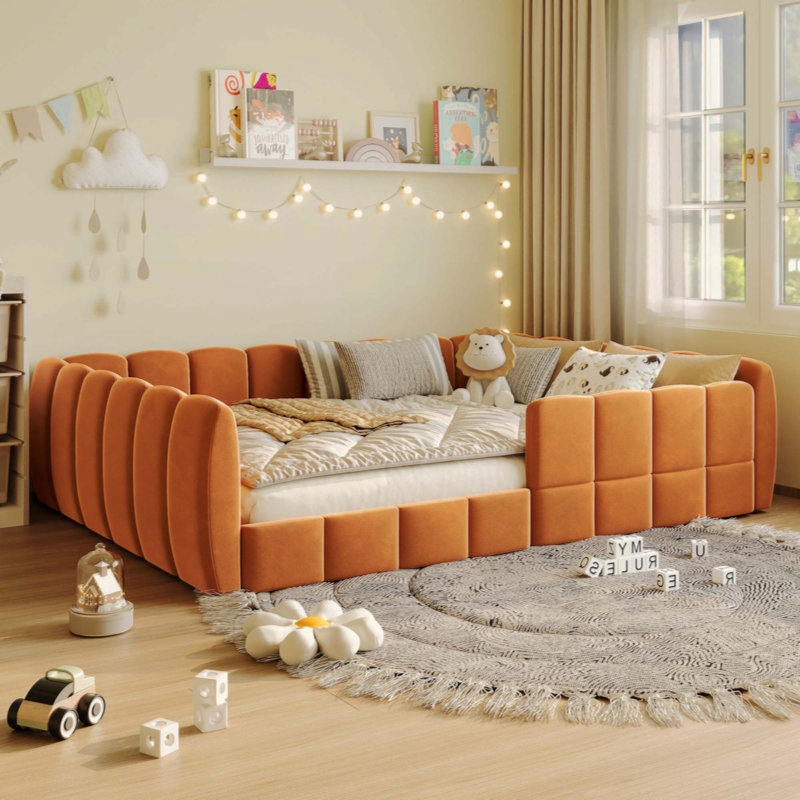 Velvet Upholstered Floor Bed